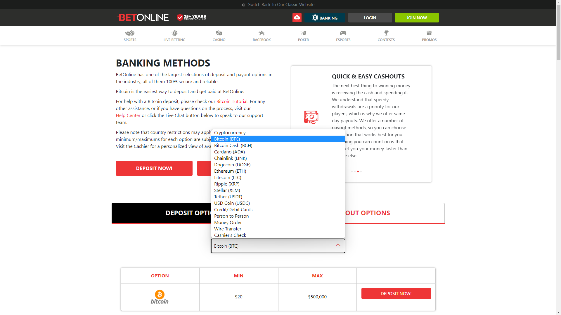 BetOnline Sign Up banking